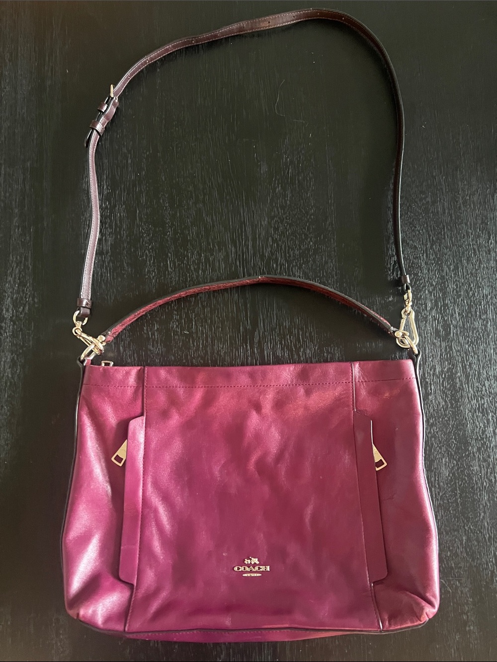 Coach Burgundy Leather Shoulder Bag with Gold Hardware